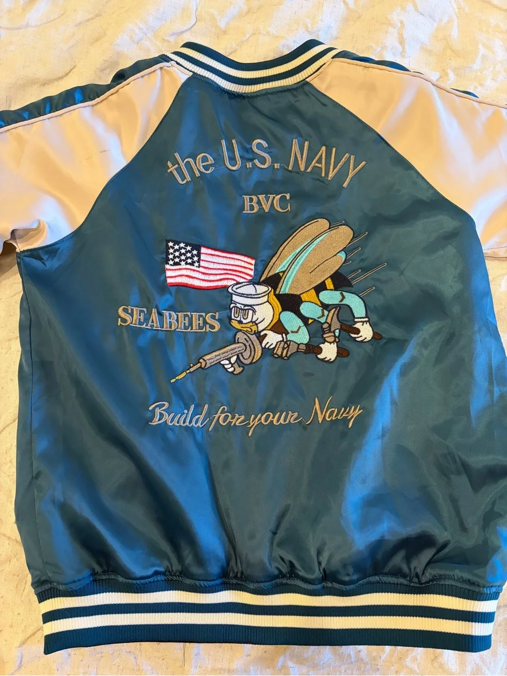 Unisex Reversible Sukajan / Satin Bomber Jacket.- Teal and Cream /Red and Navy